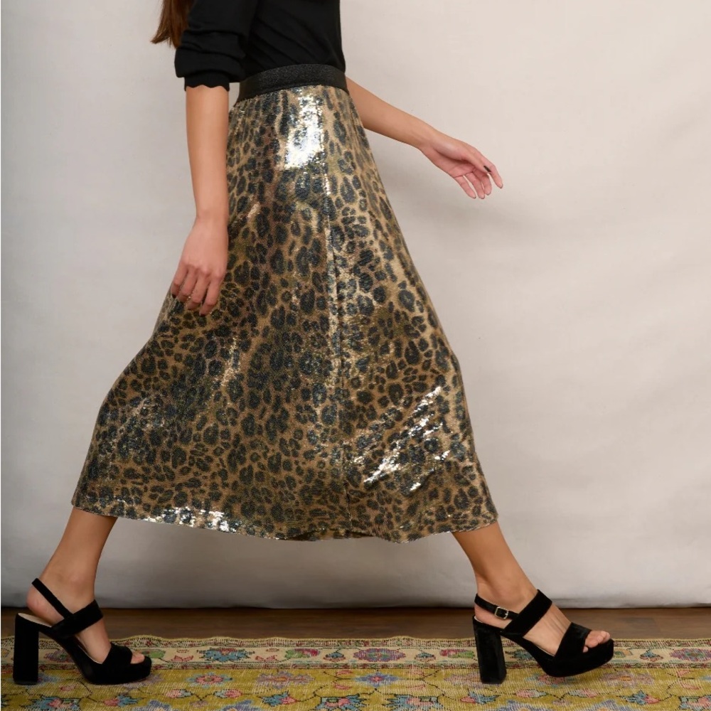 Leopard Print Sequin Skirt
